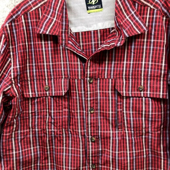 Nordic Track Outdoors Button Down Shirt Mens XL Red Plaid Roll Tab Sleeve Hiking - Picture 4 of 10